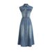 Chic Washable Denim Maxi Dress For Teens, Sleeveless Shirtdress With High Waist And Off-Shoulder Design For Casual Outings_ecoleips.com