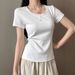 White Short-sleeved T-shirt Women's Summer 2026 New Beautiful And Good-looking Small Inner Bottom Round Neck Front Shoulder Top_ecoleips.com