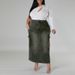plus Size Women's Denim Skirt with Decorated Suspender And Slit J8007 Cross Border Style Factory Direct Sales_ecoleips.com