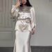 Women's Clothing Fashion Suit Elegant Celebrity Temperament Satin Lace Up Shirt Skirt_ecoleips.com