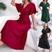 Ins Hot-Selling Real Shot European And American Spring Summer Elegant Cross V-Neck Flared Pleated Long Skirt_ecoleips.com