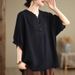 Women's Clothing Plus Size Retro Cotton Linen T-Shirt For Women Loose Fit Three Quarter Sleeve Top Style For Mothers High End_ecoleips.com