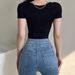 European American Retro Short-sleeve T-shirt Women, Slim-fit, Solid Color, Open-front Top, Suitable For Layering,_ecoleips.com