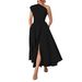 Women's Clothing Summer Hot Selling Fashion Women's Clothing Sleeveless Oblique Collar Solid Color Waist Large Swing Dress_ecoleips.com