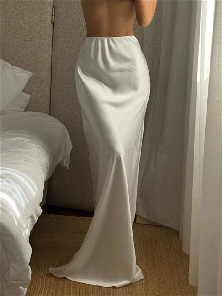 Tossy White Satin High Waist Long Skirt For Women Zipper Side Split Slim Elegant Party Maxi Skirt Y2k Outfit Female Long Skirt_ecoleips.com