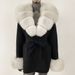 Women’s Luxe Fox Fur Collar Cardigan – Oversized Knit Sweater Coat, Mid-Length Bathrobe Style_ecoleips.com