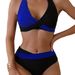 Women's Sexy Color-Block Bikini Set Crossover Design Two-Piece Swimsuit Fresh Cute Style Polyester_ecoleips.com