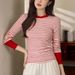 2025 #Superior Choice # Premium Color Contrast Striped T-Shirt For Women, Long Sleeve, 2025 Autumn/Winter New Style, Elegant_ecoleips.com