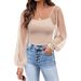2025 European And American Summer New Fashion Women's See-through Lantern Sleeve Slim Fit Blouse_ecoleips.com