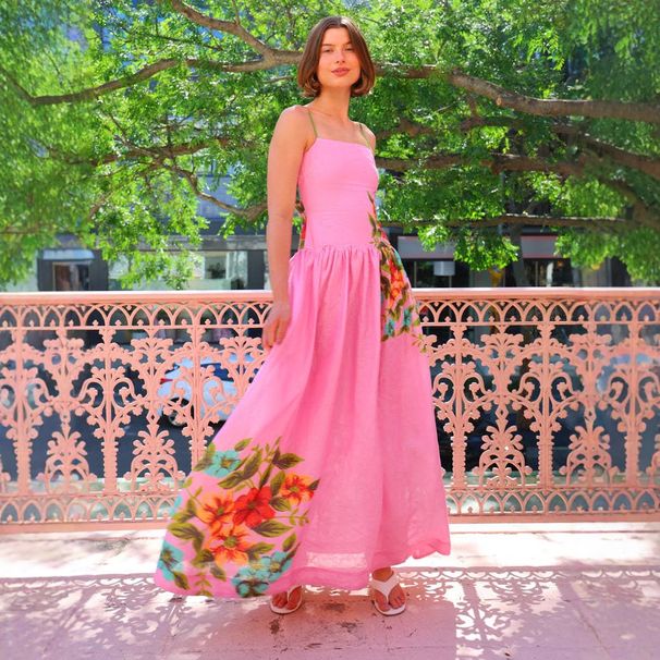 Foreign Trade Cross-Border 2025 Summer New Women's Fashionable Elegant Spaghetti Strap Printed Backless Dress_ecoleips.com