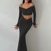 Women's Mesh Long Sleeve Crop Top & Maxi Skirt Set – Sweet & Sassy Outfit (S/M/L)_ecoleips.com