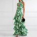 Bohemian Vacation Style Printed Lace Up Lolita Big Swing Dress Women Summer Casual Beach Flowy Long Maxi Dress_ecoleips.com