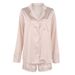Pink Satin Lace Trim Long Sleeve Shorts Pajama Set 2026 European And American Autumn Winter New Home Wear For Women_ecoleips.com