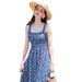 French-style Summer Square-neck Floral Dress With Straps, New French Casual Sexy Short-sleeve Slim-fit European And_ecoleips.com