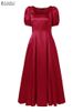ZANZEA Elegant Chic Women Satin Wedding Guest Party Long Dresses Square Neck Short Puff Sleeve Fitted Waist A-Line Dress S-3XL_ecoleips.com