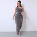 European And American Style New Women's Fashion Sequin One-Shoulder Sleeveless Slit Dress_ecoleips.com