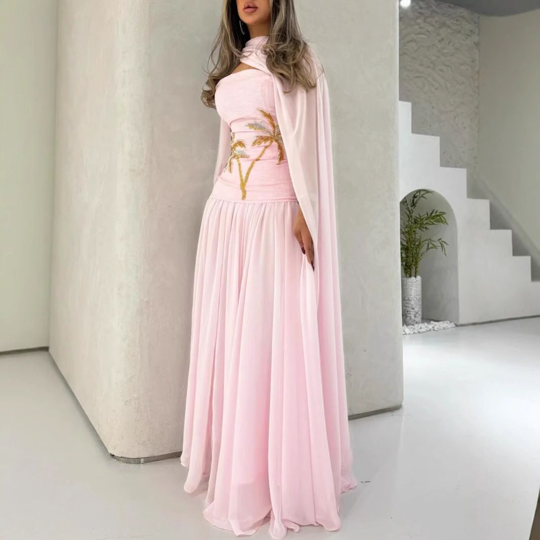 Women's Clothing Spring Sexy Chiffon Shawl Beaded Evening Dress_ecoleips.com