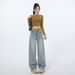 2025 New Women's Jeans, High-waisted, Loose, Straight-leg, Wide-leg, Curved-cut Yellow Long Pants, No Belt Included_ecoleips.com