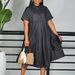 Women's Clothing Short Sleeve Solid Color A-Line Skirt African Shirt Dress American Style_ecoleips.com