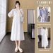 Summer New Korean Fashion V-neck Short Sleeve Maternity Dress_ecoleips.com