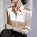 Women's Clothing Spring/Summer Solid Color Women's Collared Shirt Versatile Satin Long Sleeve Button Down Top_ecoleips.com