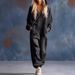 Women's Casual Long Sleeved Jumpsuit With Large Pockets Denim Print American Style_ecoleips.com