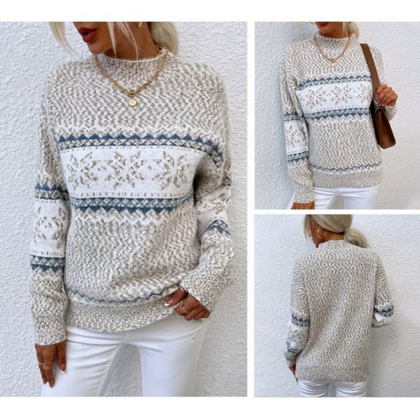 2026 Autumn And Winter Thick Jacquard Loose New Semi-turtleneck Snowflake Sweater Women's Loose Type_ecoleips.com