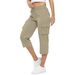 Women's Clothing Women's High-Waisted Drawstring Cargo Pants With Pockets A-Line Loose Wide Leg Stretch Hem Casual 7/8 Pants_ecoleips.com