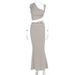 New Arrival Solid Sexy Fashion One Shoulder Asymmetric Neck Crop Top Skirt Two Piece Dress Set Women Daily Outfit_ecoleips.com