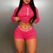Women's Sexy Slim-Fit Workout Set - High Neck Long Sleeve Top & Shorts (HZ1127)_ecoleips.com
