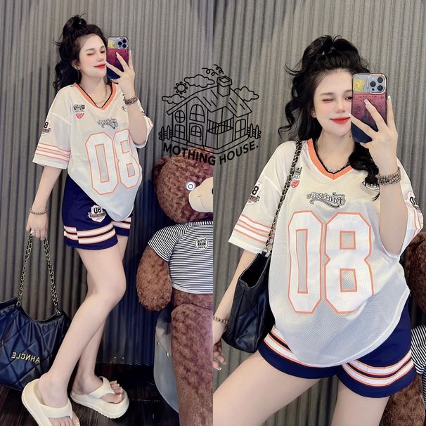 Fashion Women's Loose Fitting V Neck Short Sleeved Color Blocked Casual Running Two Piece Set Ins Inspired Women's Clothing_ecoleips.com
