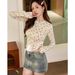 2025 #Superior Selection # Thin Fleece Suede T-S Women's Floral 2025 Autumn/Winter New Long Sleeve Top Temperament Base_ecoleips.com