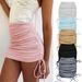 Women's Knitted Threaded Side Drawstring Elastic Pleated Skirt Sexy Slim Fit Adjustable Hip Skirt_ecoleips.com