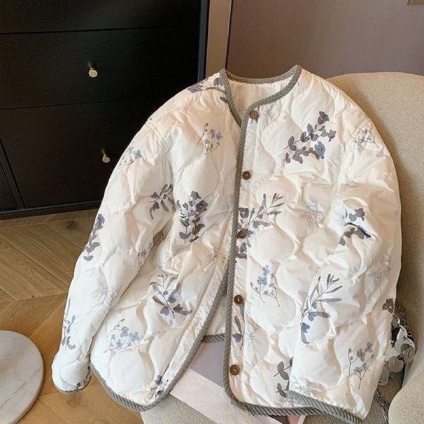 Floral Quilted Jacket – Oversized Longline Coat With Detachable Scarf (S-2XL, Lightweight Polyester Fill)_ecoleips.com
