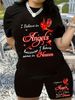 Summer Women's Casual Fashion Letter Lucky Bird Print Loose T-shirt+shorts Two-piece Sportswear Suitable For Daily Wear-57_ecoleips.com