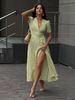 Floral Maxi Dress Women's V Neck Short Sleeve Tie Waist Casual Summer New Style European American Style One Piece Dress_ecoleips.com