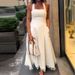 White Camisole Summer Long Dress Casual Off Shoulder Pocket Slim Fit Dress Elegant Tassel Patchwork High Waisted Party Dresses_ecoleips.com