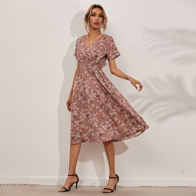 Women S Floral Print Short Sleeve Fashion Fresh Style Long Dress Casual Elegant Ladies Summer Daily Wear Long Dress_ecoleips.com