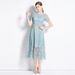 Women's Hepburn Inspired White Evening Dress French Chic Light Luxury Short Sleeved Water Soluble Lace Long Skirt_ecoleips.com