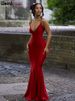Weird Puss Sexy Backless Women Evening Maxi Dress Folds V-Neck Sleeveless Coquette Elegant Mermaid Matching Banquet Prom Bodycon_ecoleips.com