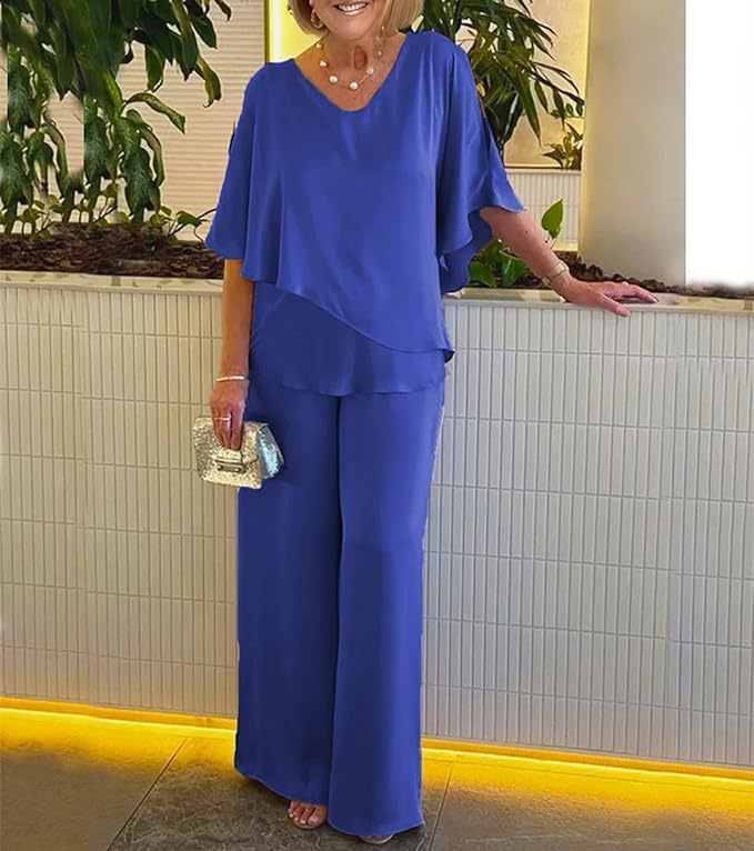 Women's Clothing Solid Color V Neck Irregular Hem Large Size New Casual Suit_ecoleips.com