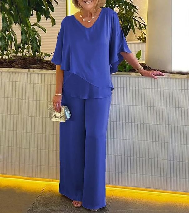 Women's Clothing Solid Color V Neck Irregular Hem Large Size New Casual Suit_ecoleips.com
