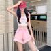 2025s 2025 Summer Korean Thin Frayed Pink Denim Shorts For Women With Tassel Design, Street Style A-line Student Hot Pants_ecoleips.com