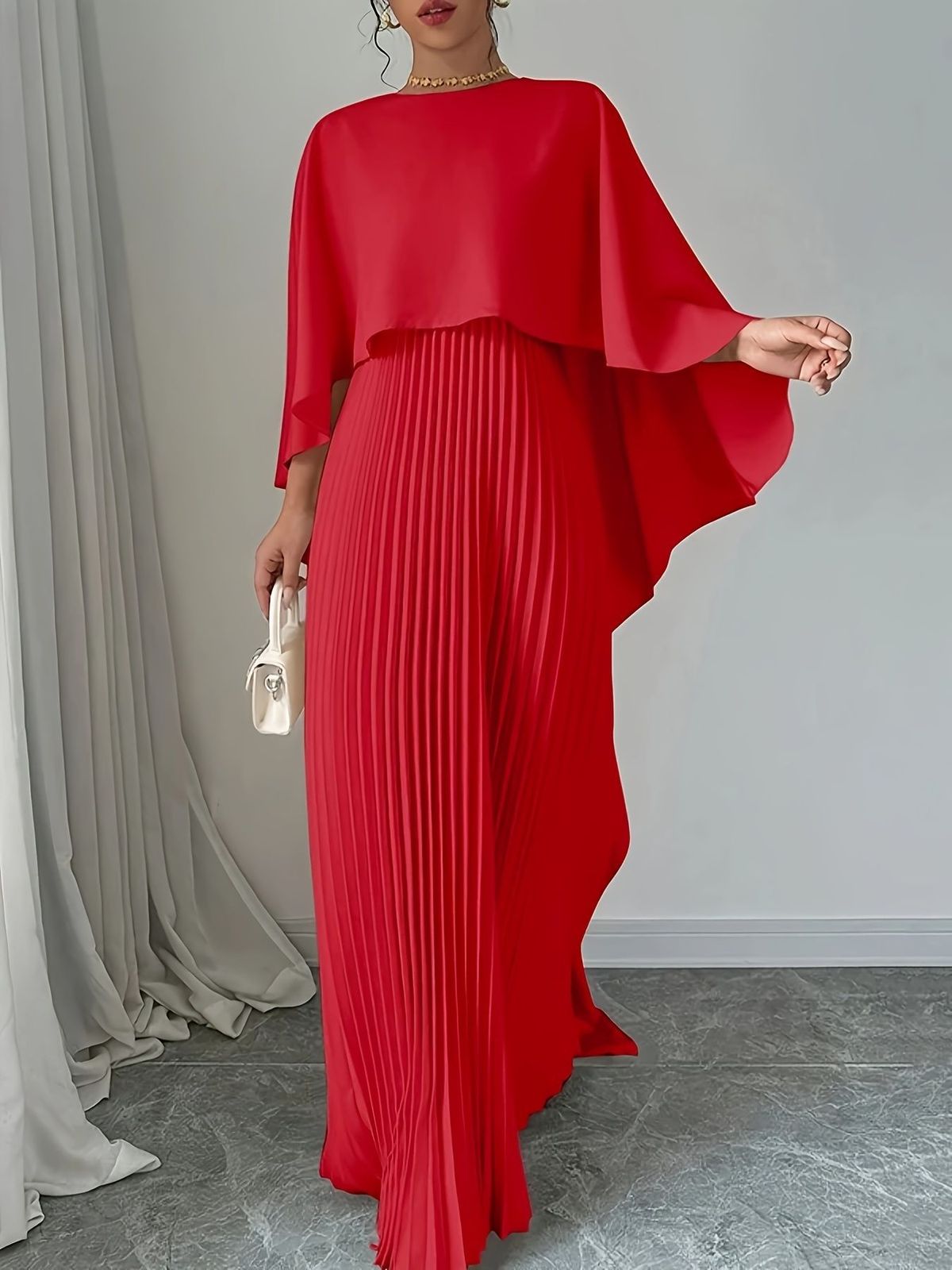 Fashion Loose Bat Sleeves Ruffles Irregular Elegant Long Dress_ecoleips.com