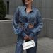 Women's Clothing Temperament Outfit Suit Printed Long Sleeved Lapel Shirt Drape Wide Leg Pants Fashionable Two Piece Suit_ecoleips.com