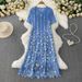 Women's Clothing High End Miyake Pleated V Neck Dress Summer With Heavy Gold Stamped Three Dimensional Flowers Long Skirt_ecoleips.com
