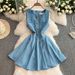 Women's Clothing Celebrity High End Metal Button Sleeveless Vest Dress For Women Summer Waist Slimming Big Swing Denim Skirt_ecoleips.com