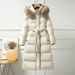 women's clothing women's long down coat with detachable fur hood, slim fit, w winter jacket, black gold with light/dark grey fur trim_ecoleips.com