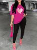 Women's Casual Loose And Fashionable Heart-shaped Pattern Print Loose T-shirt+cropped Pants Two-piece Home Sportswear Daily Wear-423_ecoleips.com