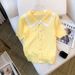 Women's Clothing Women's Ice Silk Knitwear T-Shirt With Peter Pan Collar Summer Autumn Design Short Sleeved Bow T-Shirt_ecoleips.com